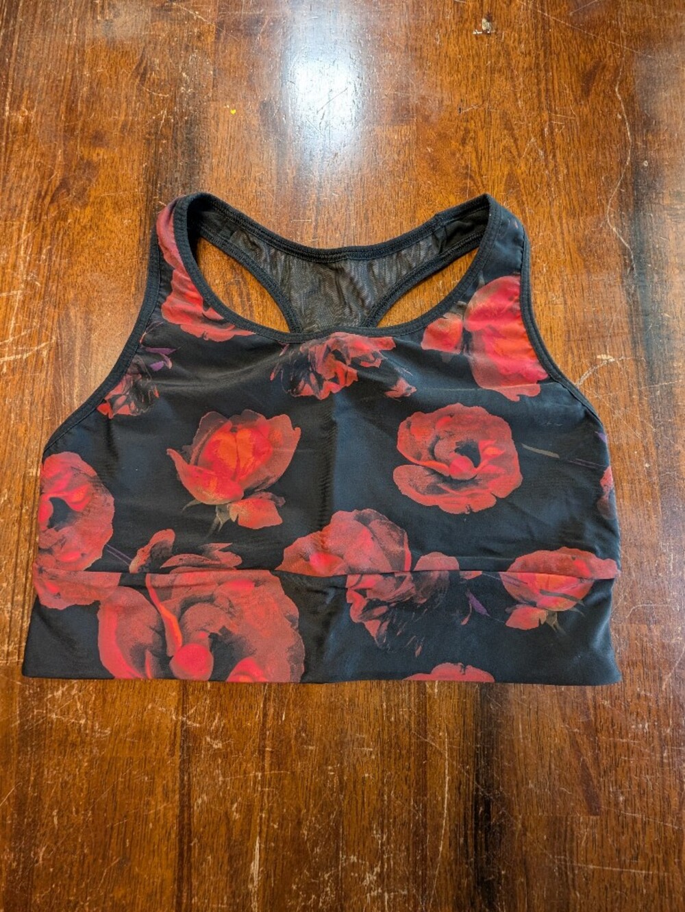 Victoria's Secret Victoria Sport Bra Floral Black Red Size Medium Racerback Acti